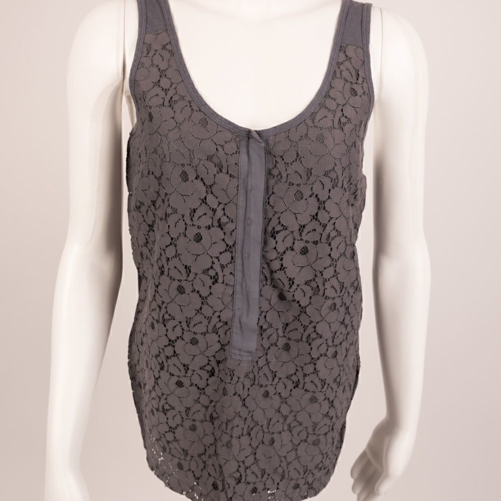 J.Crew Lace Tank Top Shirt Gray Button Detail S
